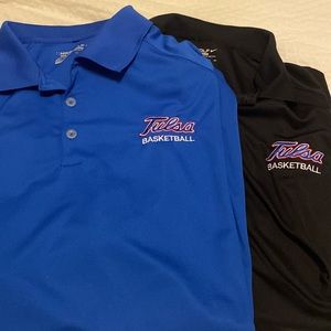 2 Nike Golf Tulsa Basketball polos. Both XXL. One black one blue.